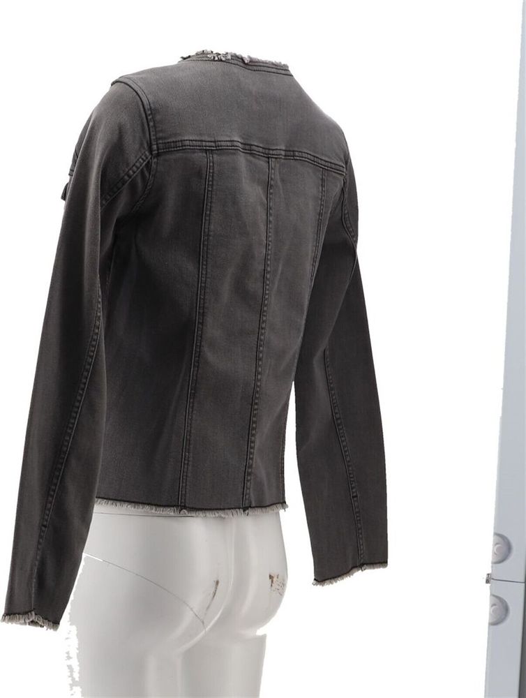LOGO Lori Goldstein Denim Jacket Frayed Edges Grey Wash A397995D - Picture 4 of 8